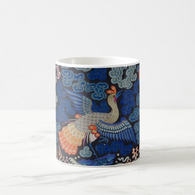 Taza De Café Bird Blue Chinese Embroidery Vintage (Centro)
