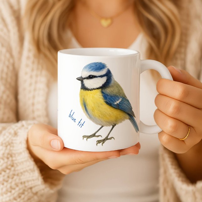 Taza De Café Bird Blue Tit Mug, Watercolour Garden Bird Art (Subido por el creador)
