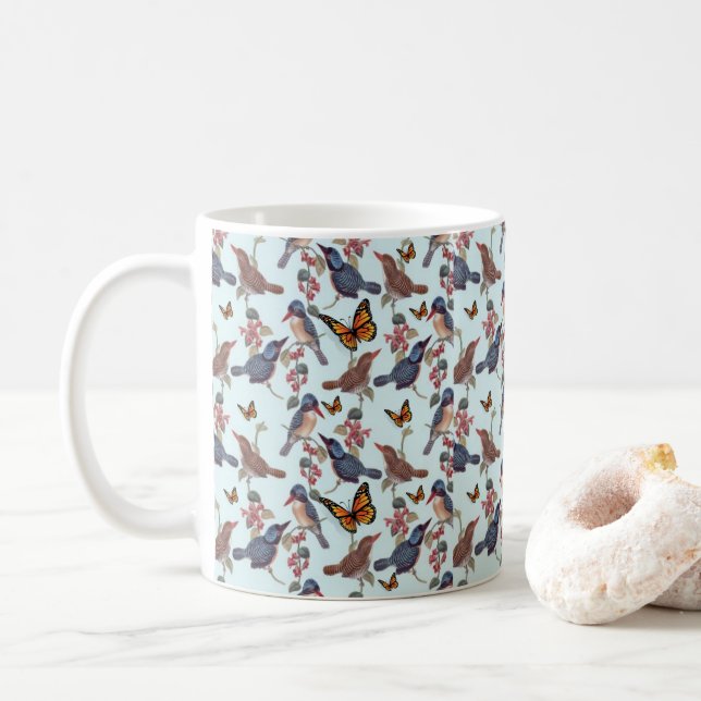 Taza De Café Bird Butterfly Floral Mug (Con donut)