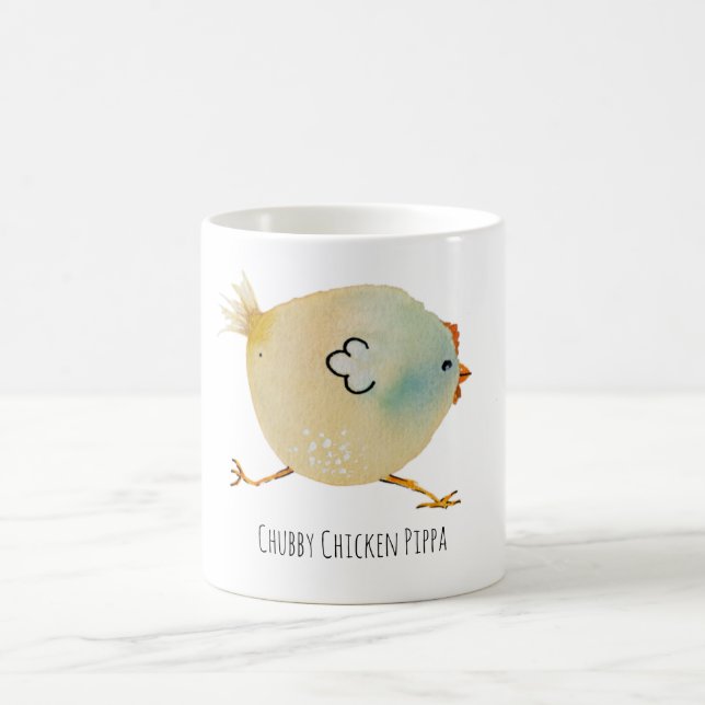 Taza De Café Bird, chicken, watercolor, whimsical, chubby bird  (Centro)
