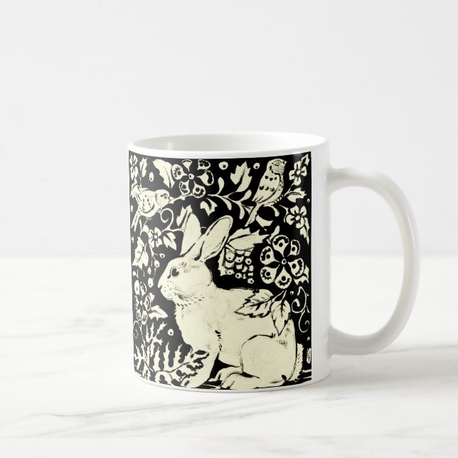 Taza De Café Bird Easter Elegant Art de Black & White Bunny Rab (Derecha)