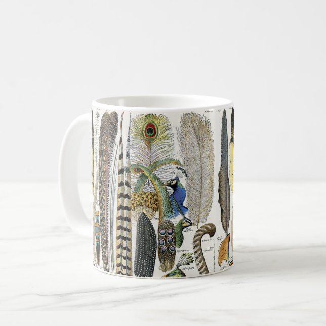 Taza De Café Bird Feather Wildlife Antique Feathers Art Nouveau (Anverso izquierdo)