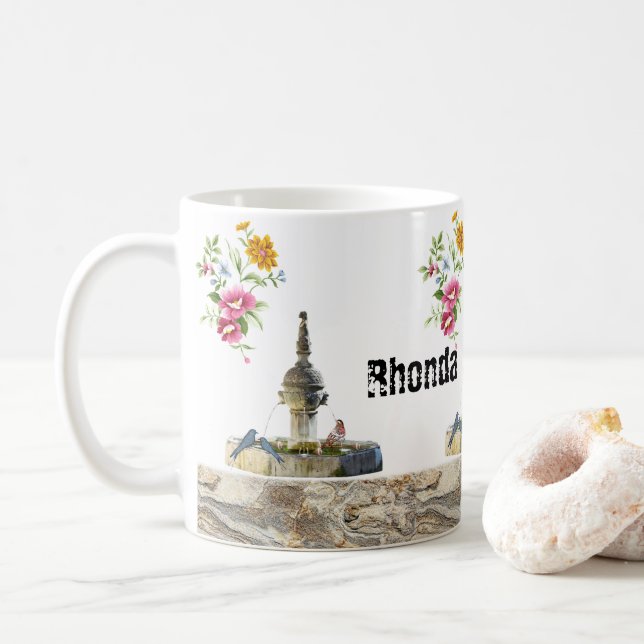 Taza De Café Bird Fountain Floral Mug (Con donut)