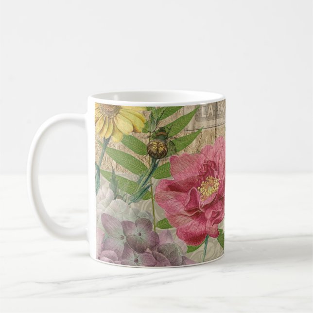 Taza De Café Bird Nest Floral Jardín Flor Mariposa Arte (Izquierda)
