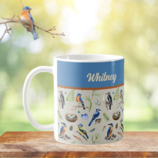 Taza De Café Bird Pattern Kingfisher, Blue Jay, Woodpecker Name
