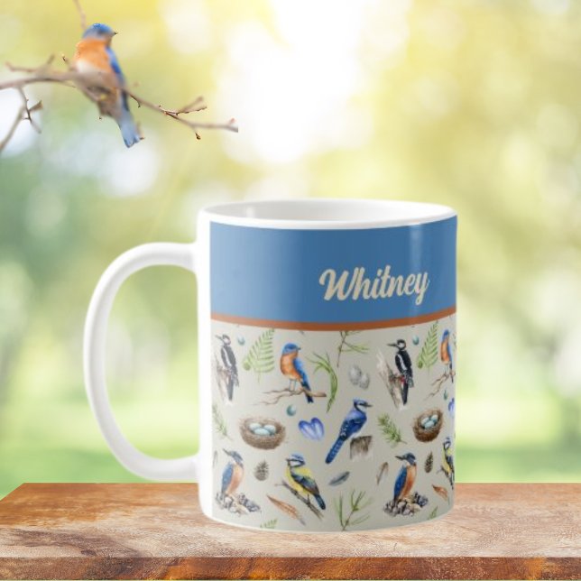 Taza De Café Bird Pattern Kingfisher, Blue Jay, Woodpecker Name (Subido por el creador)