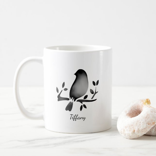 Taza De Café Bird watercolor black white saturated (Con donut)