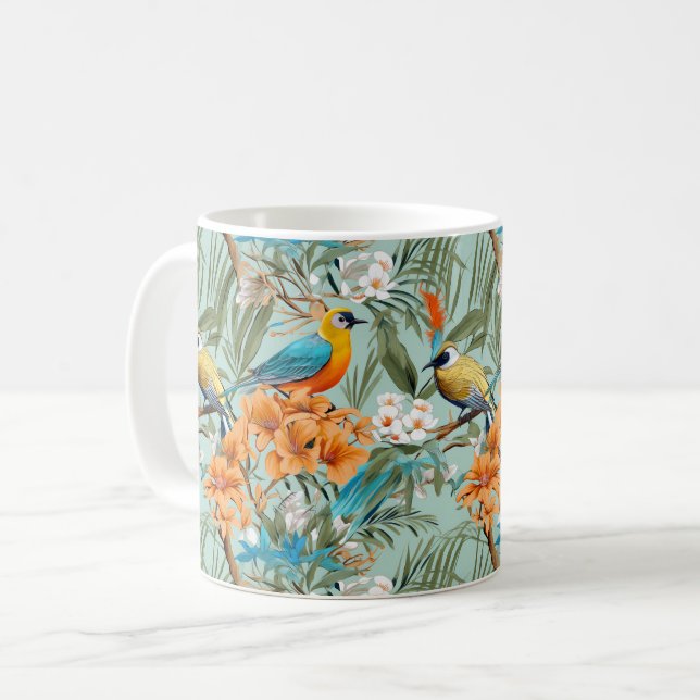 Taza De Café Birds Chinoiserie Mint Naranja (Anverso izquierdo)
