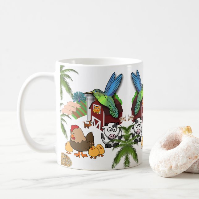 Taza De Café Birds Cow Pigs Mug (Con donut)