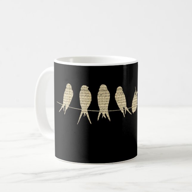 Taza De Café Birds On A Wire Artistic Music Notes (Anverso izquierdo)