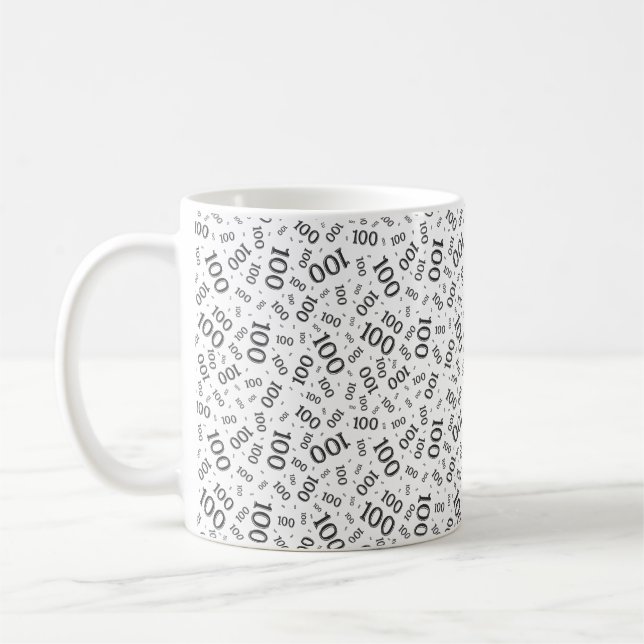 Taza De Café Birthday 100 Black/White Random Number Pattern  (Izquierda)