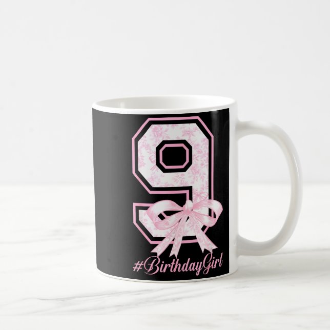 Taza De Café Birthday Girl 9th Birthday Nk Floral Coquette Bow  (Derecha)