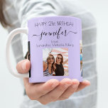 Taza De Café Birthday photo friends names violet lavender<br><div class="desc">A gift from friends for a woman's 21st birthday, celebrating her life with 3 of your photos of her, her friends, family, interest or pets. Personalize and add her name, age 21 and your names. A violet, lavender colored background. Her name is written with a modern hand lettered style script...</div>