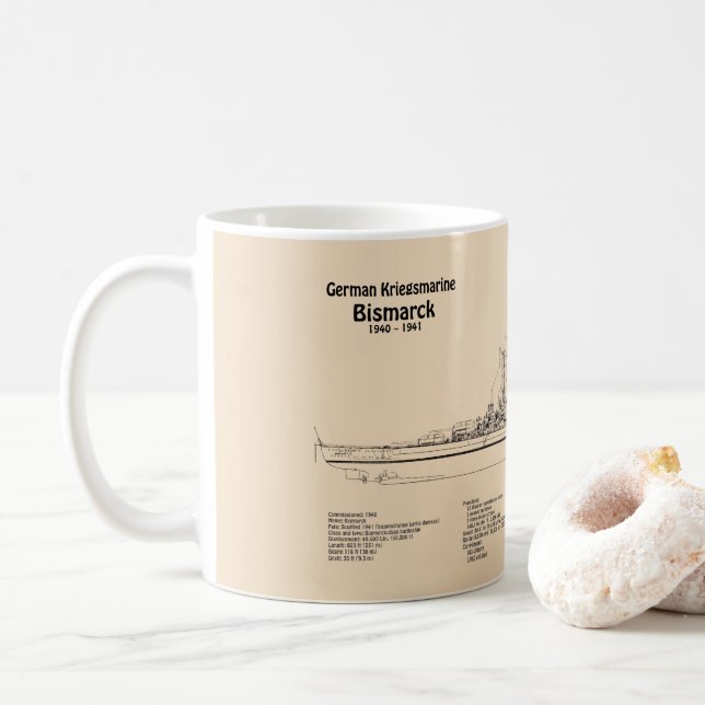 Taza De Café Bismarck - Planes Blueprint de Battleship (Con donut)