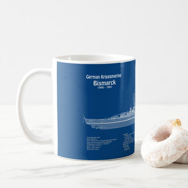 Taza De Café Bismarck - Planes de Blueprint de Battleship (Con donut)