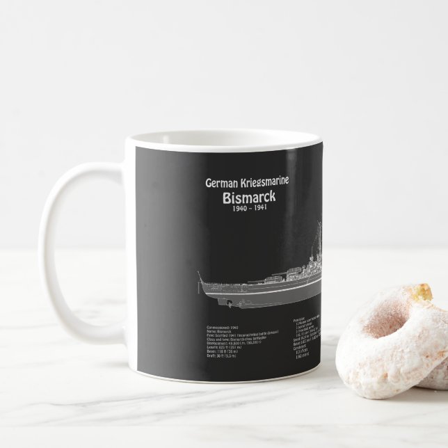 Taza De Café Bismarck - Planes de Blueprint de Battleship (Con donut)