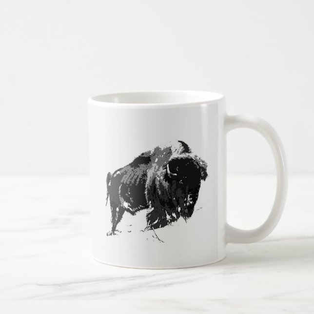 Taza De Café Bison blanco y negro / Búfalo (Derecha)