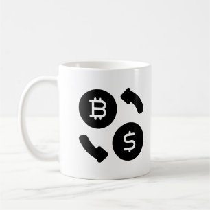 Taza De Café Bitcoin a los iconos de los dólares estadounidense