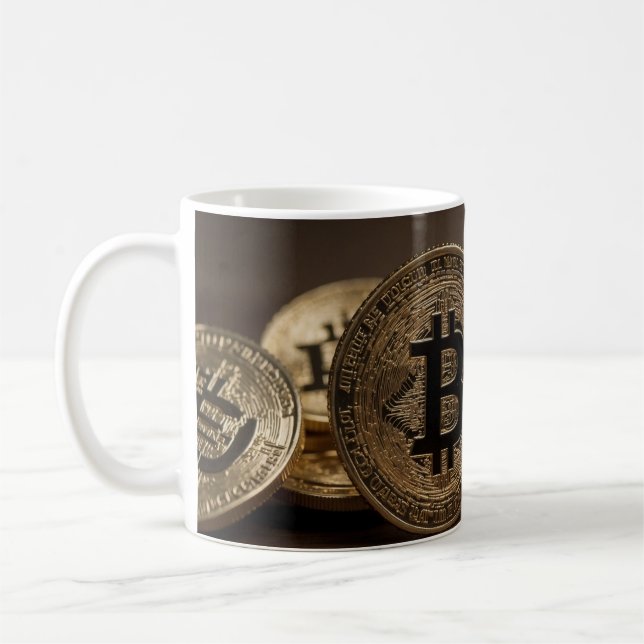 Taza De Café BitCoin de color dorado (Izquierda)