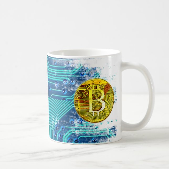 Taza De Café Bitcoin de criptodivisa y placa de circuito (Derecha)