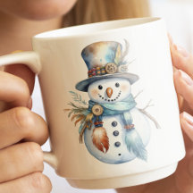 Bizarro Hombre de Nieve de Navidad en Acuarela Boh