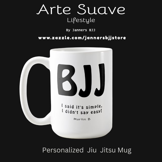Taza De Café BJJ simple, no fácil, Jiu Jitsu (Personalized BJJ Coffee mug with advertising background.)