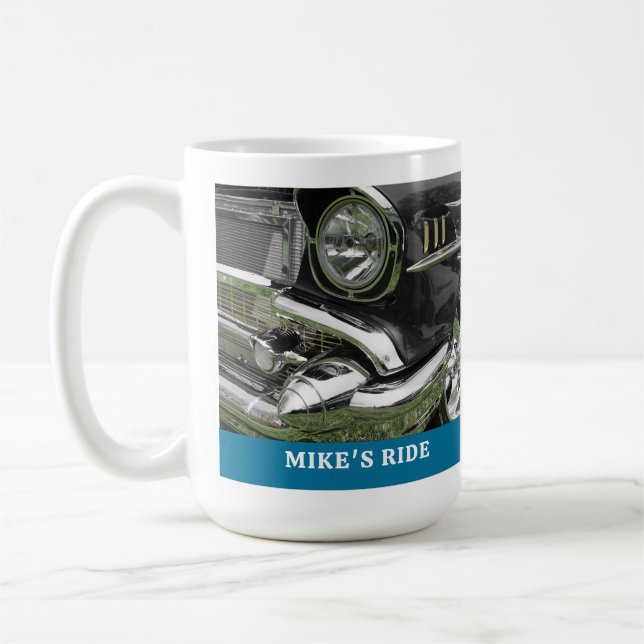 Taza De Café Black 1957 Chevy Car, Nombre/Mensaje, Tu Foto/Arte (Izquierda)