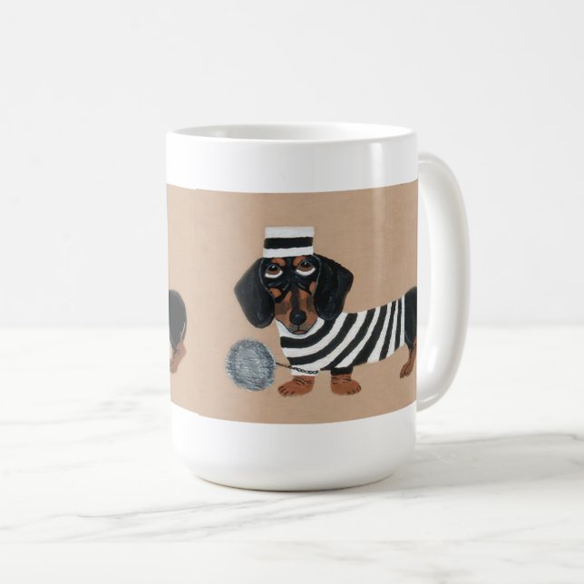 Taza De Café Black and Brown Dachshund Treat Thief Jailbird (Anverso derecho)
