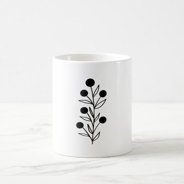 Taza De Café Black and White Botanical Line Art (Centro)