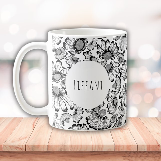 Taza De Café Black And White Chamomile Coffee Mug (Subido por el creador)