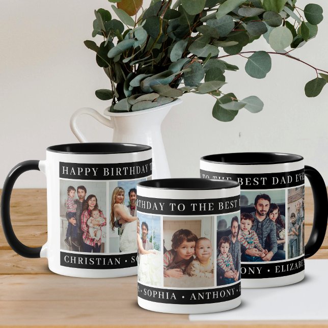 Taza De Café Black and White Happy Birthday Dad Photo Collage (Subido por el creador)