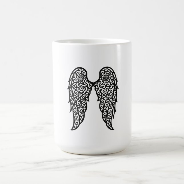 Taza De Café Black and White Lace Archangel Wings – Elegant Ang (Centro)