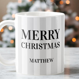 Taza De Café Black and White Moderne Stripes Feliz Navidad