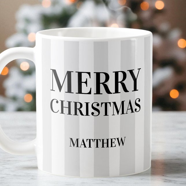 Taza De Café Black and White Moderne Stripes Feliz Navidad (Black and White Modern Stripes Merry Christmas Coffee Mug)