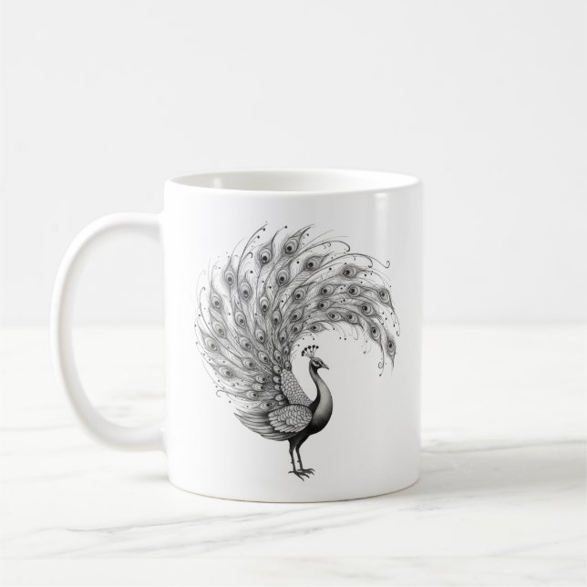 Taza De Café Black and White Peacock (Izquierda)