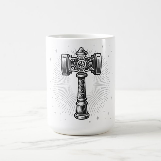 Taza De Café Black and white Thor's Hammer Mjolnir (Centro)