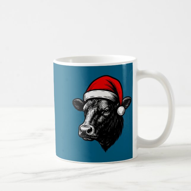 Taza De Café Black Angus Rancher Christmas Cow Santa Hat Farmer (Derecha)