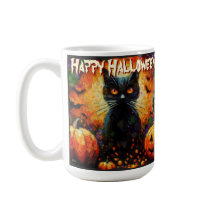 Black Cat Bats Pumpkins Whimsical Personalized