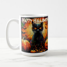 Taza De Café Black Cat Bats Pumpkins Whimsical Personalized
