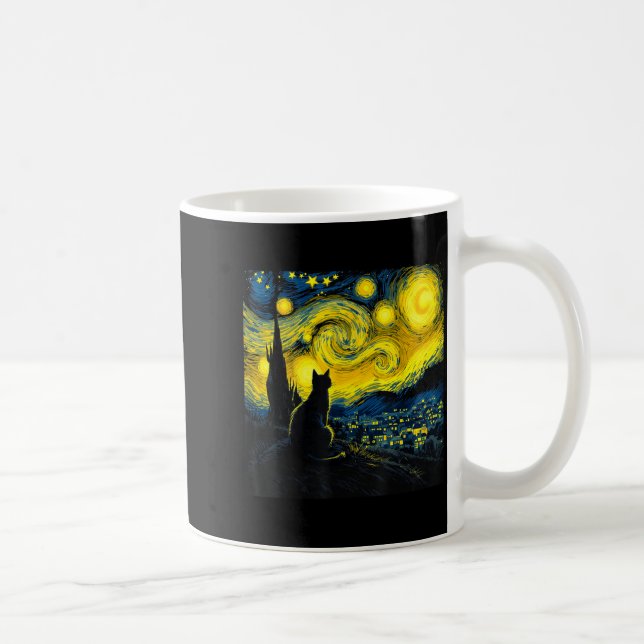 Taza De Café Black Cat Funny Cat Lover Mom Daddy Starry Night V (Derecha)