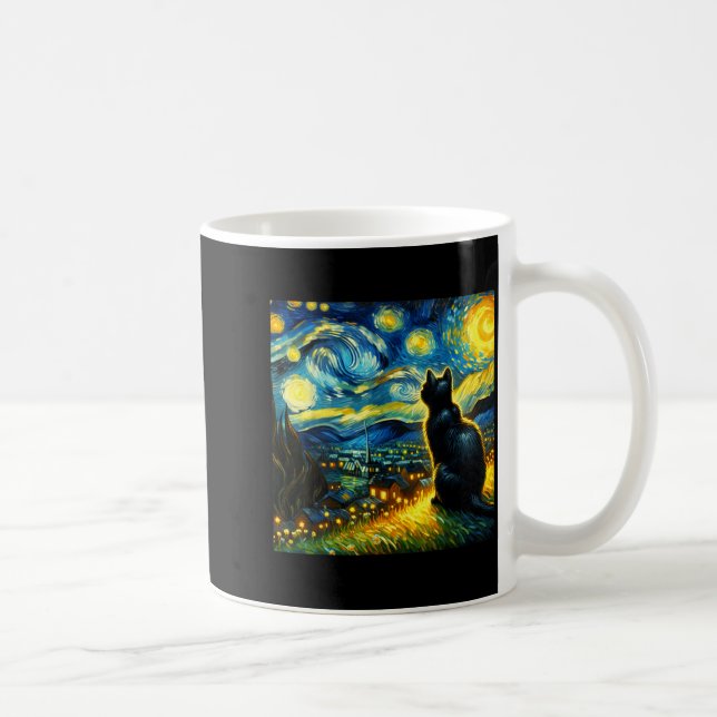 Taza De Café Black Cat Funny Cat Lover Mom Daddy Starry Night V (Derecha)