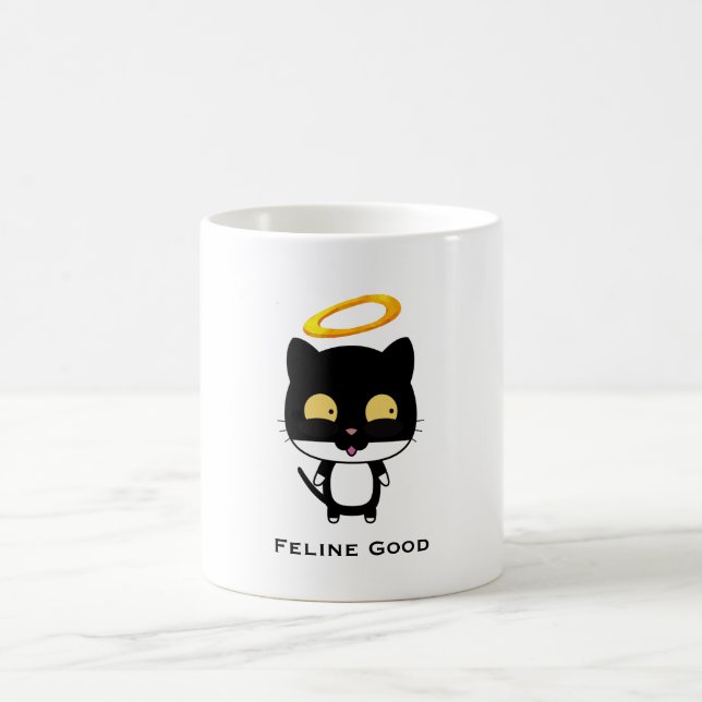Taza De Café Black Cat Gracioso Pun Con Halo - Feline Good (Centro)