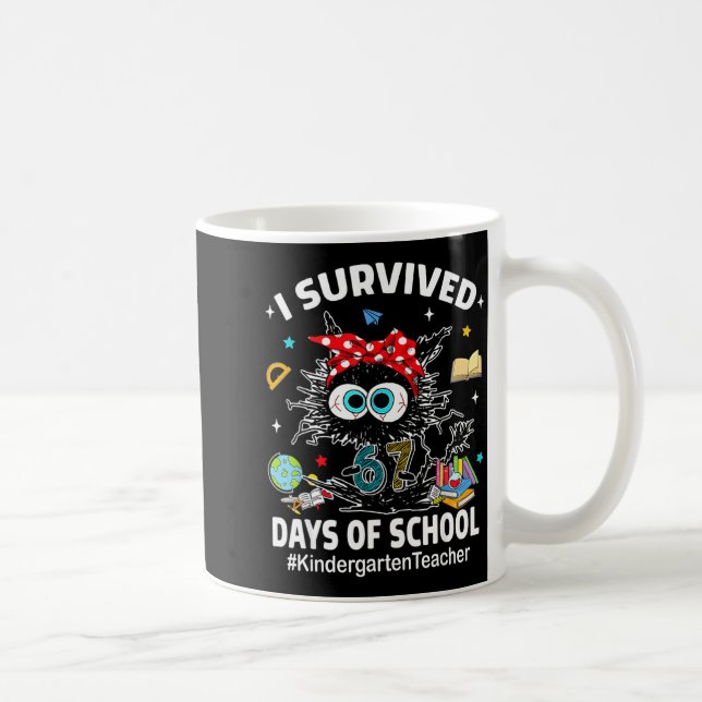 Taza De Café Black Cat I Survived 67 Days Of School Kindergarte (Derecha)