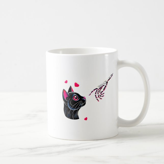 Taza De Café Black Cat Skeleton Hand Boop Valentines Day Pet O  (Derecha)