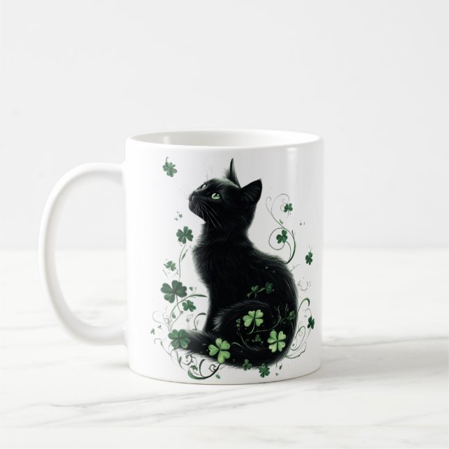 Taza De Café Black Cat St. Patrick's Day Mug - Lucky Shamrock (Izquierda)