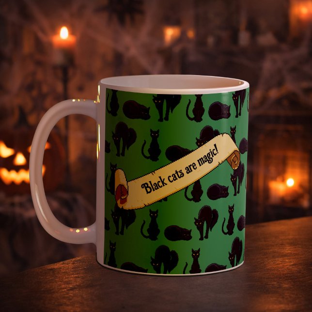 Taza De Café Black Cats Are Magic! Witches Cat Pixel Art Stripe (Subido por el creador)