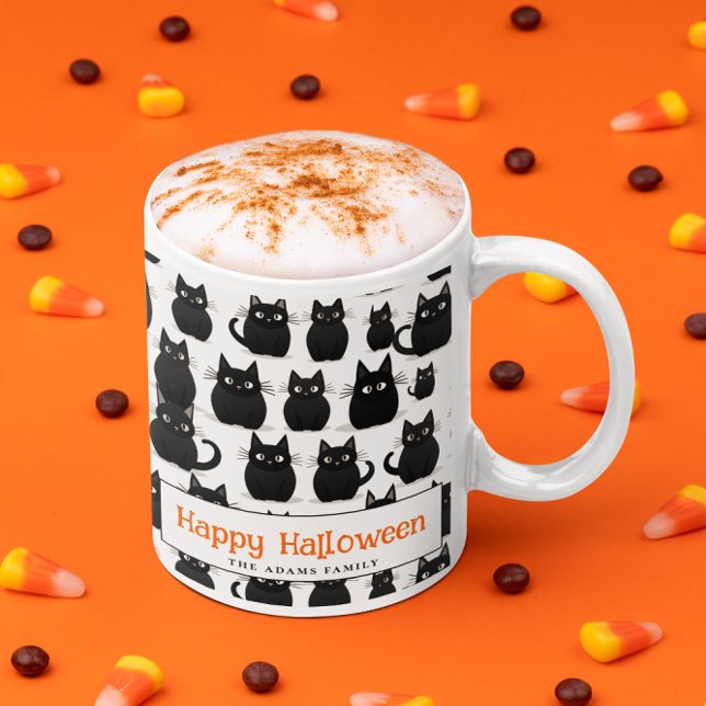 Taza De Café Black Cats Custom Name Happy Halloween (Subido por el creador)