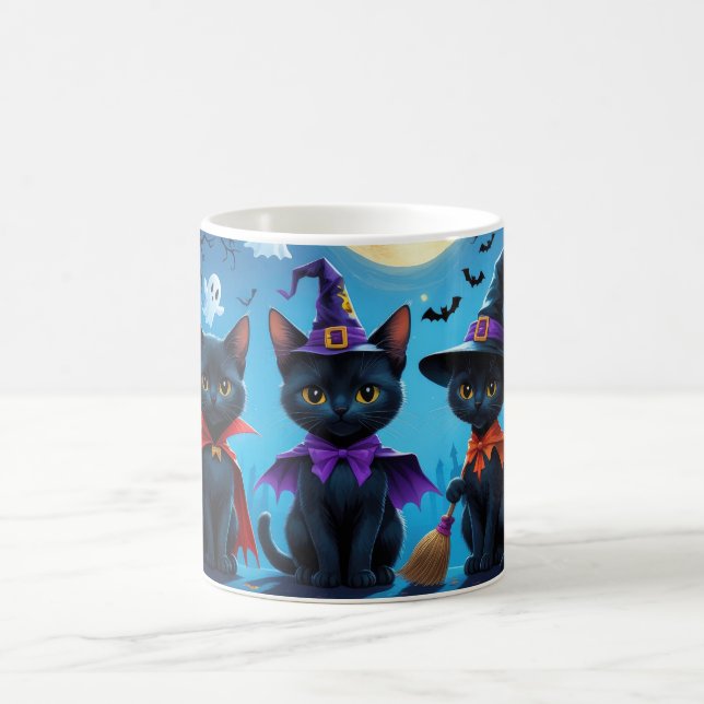 Taza De Café Black Cats Pumpkin Halloween Funny (Centro)