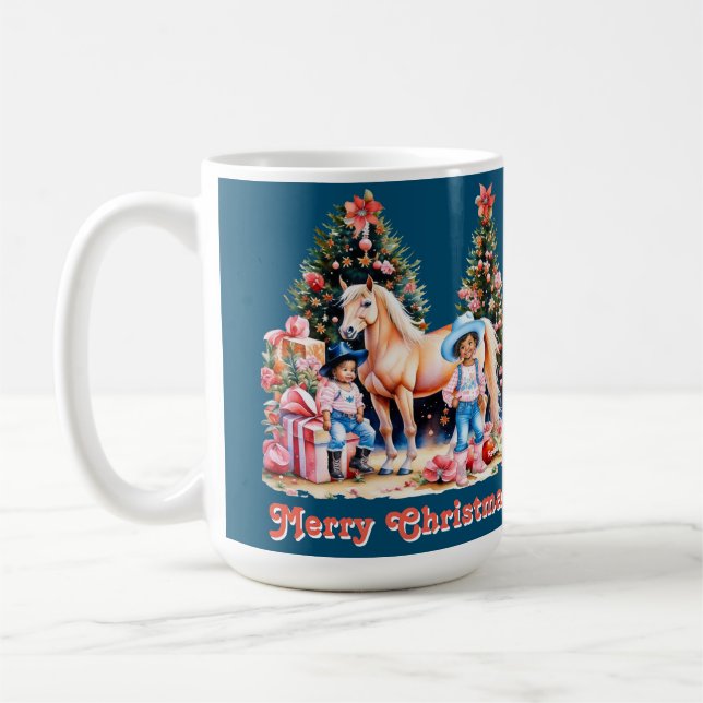 Taza De Café Black Cowgirl Winter Scene Horse Merry Christmas (Izquierda)