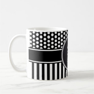Taza De Café Black Dots & Stripes Grid + tu trasero. y texto